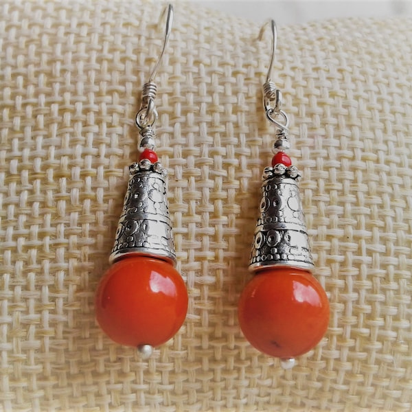 Ethnic earrings- Coral- Jewels Silver- Stone- Boho-Smart