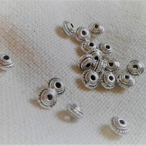 Lot of 20 Ethnic Beads - Silver Metal Beads - Spacer Beads - Spinning Top Beads - World Beads