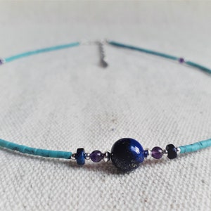 Ethnic Necklace - Turquoise Lapis Lazuli Amethyst Necklace - Elegance Jewelry