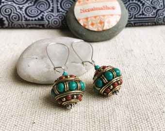 Modern Ethnic Earrings-Bohemian Jewelry Natural Stones-Nepal Tibet