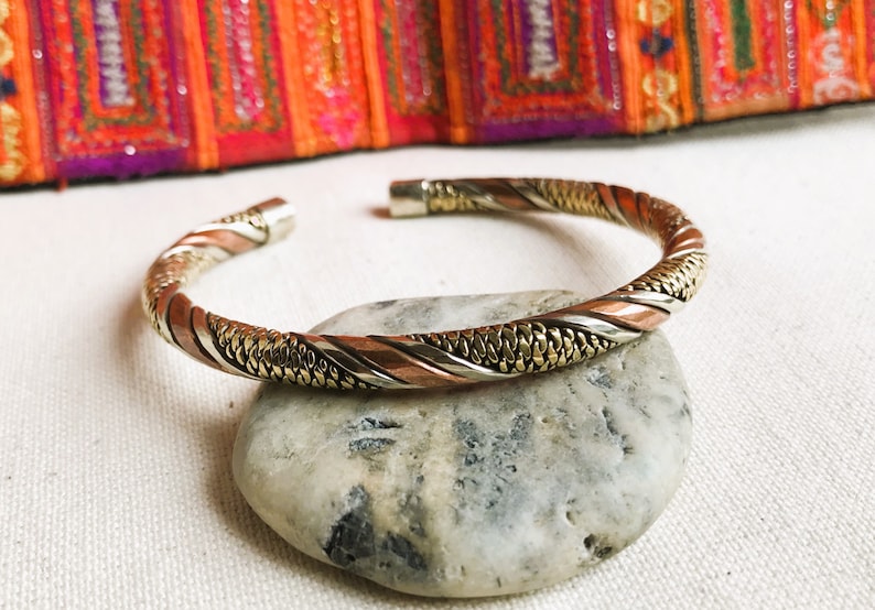 Ethnic cuff bracelet-Nepal Tibet-Men's or Women's bracelet-3 metal jewelry image 5