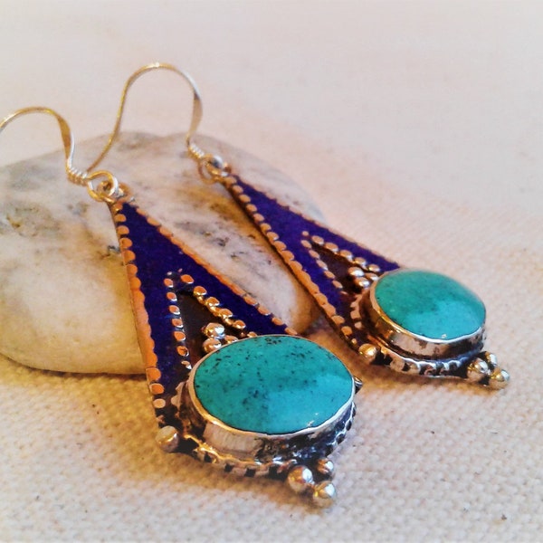 Ethnic Earrings-Nepal Tibet-Jewelry Stones Silver