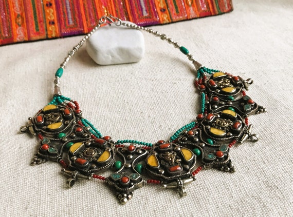 Grand Collier Pierres Naturelles-Bijoux Nepal Tibet Himalaya-Nepalmashop