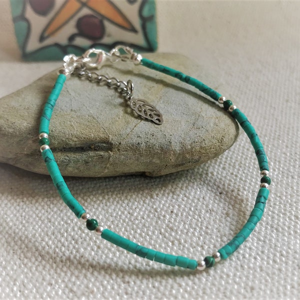 Silver Malachite Bracelet in Fine Stones-Ethnic Jewelry Stones Silver 925