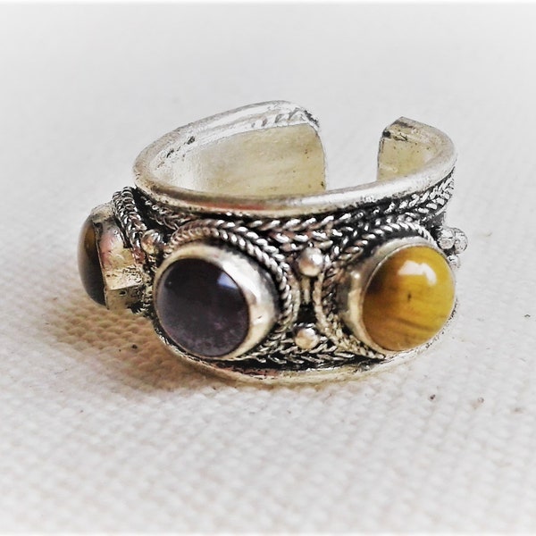 Ethnic ring Onyx Amethyst-Nepal Tibet-Natural stone jewelry