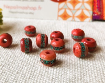 Lot of 10 Red Ethnic Beads -Nepal Tibet-Ethnic findings-Pearls of the World