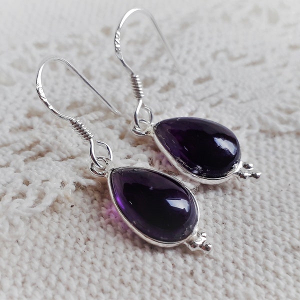 Ethnic Amethyst Earrings 925 Silver-Nepal Tibet -Boho Earrings-World Jewelry