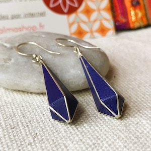 Ethnic Lapis Lazuli Earrings Drop Stone Nepal Tibet Himalaya image 1