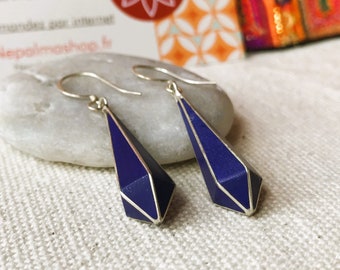 Boucles d'oreilles ethniques Lapis Lazuli- Goutte Pierre- Népal Tibet Himalaya