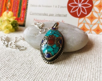 Ethnic pendant Nepal the Turquoise blue Tibet