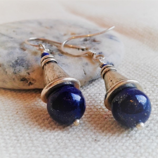 Ethnic Lapis Lazuli earrings-Nepal Tibet inspiration-Elegance