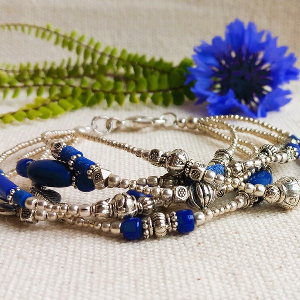 Bracelet multirang Pierres Argent-Bijoux Lapis Lazuli Argent-Nepalmashop