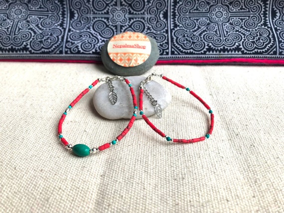 Ethnic Coral and Turquoise Bracelets - Elegant Gemstone  display picture 1