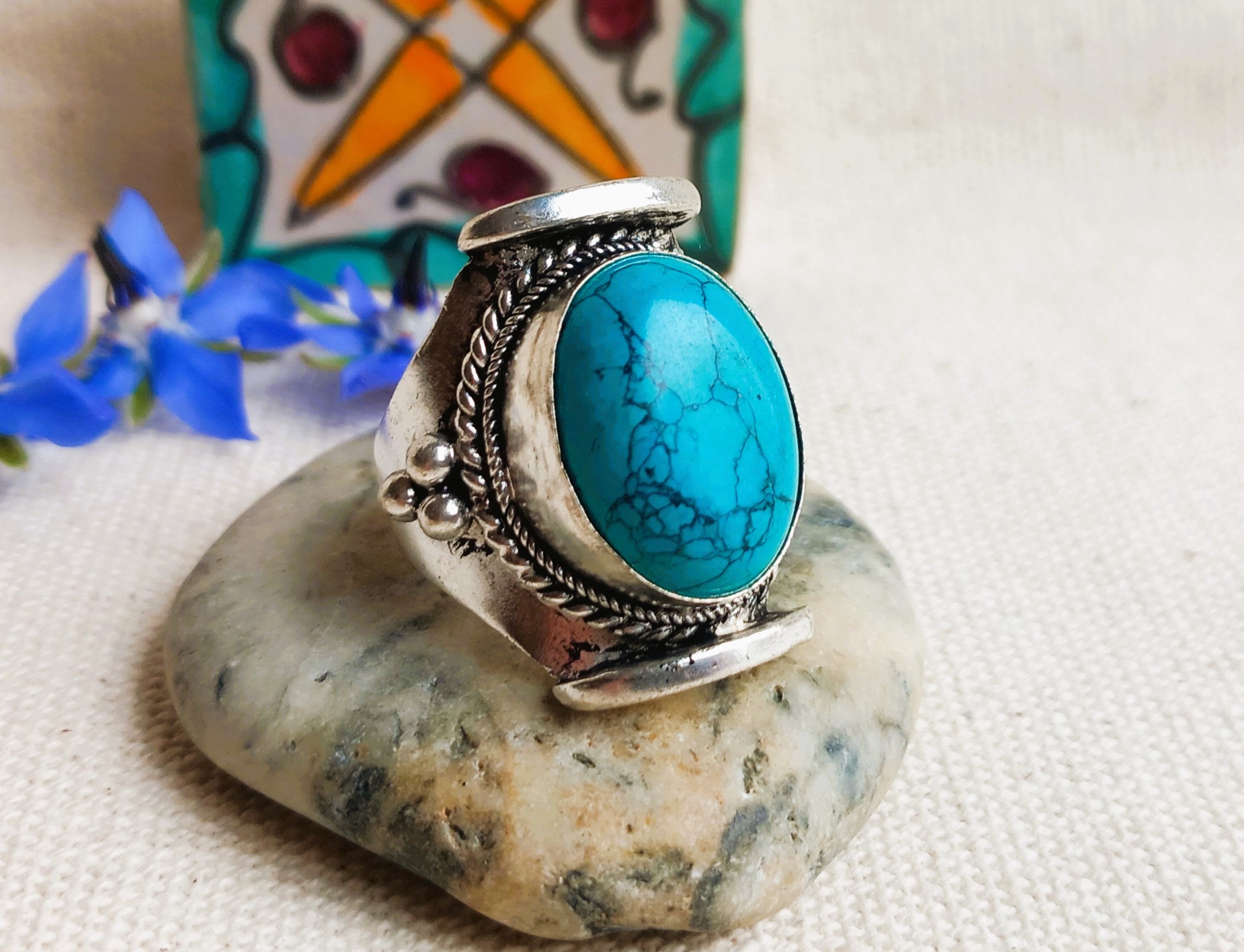 Anello in argento sterling 925 con pietra preziosa turchese