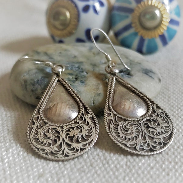 Boucles d'oreilles Ethniques Argent-Népal Tibet-Bijoux du Monde-Nepalmashop