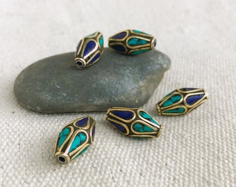 Lot de Perles Ethniques Bicônes-Perle tibétaine Turquoise Lapis Lazuli-Perle du monde-Nepalmashop