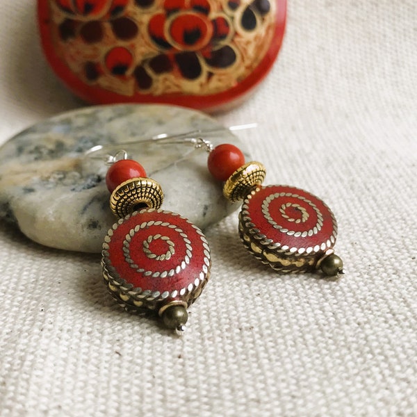 Coral Earrings-Nepal Tibet-Natural Stone Jewelry-Nepalmashop Creation