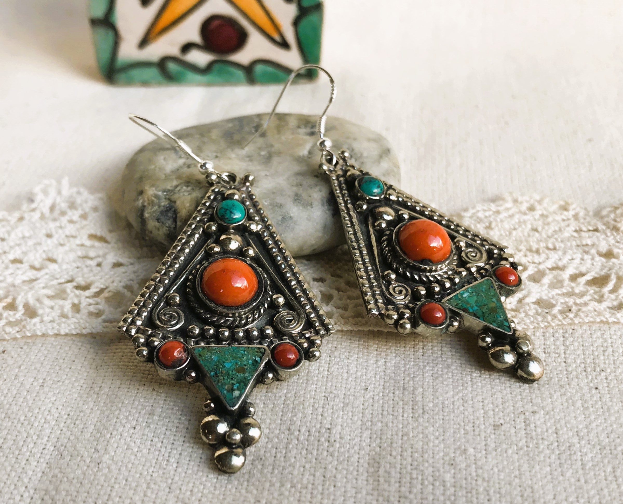 Bijoux boucles d'oreilles en argent sterling 925 de style ethnique