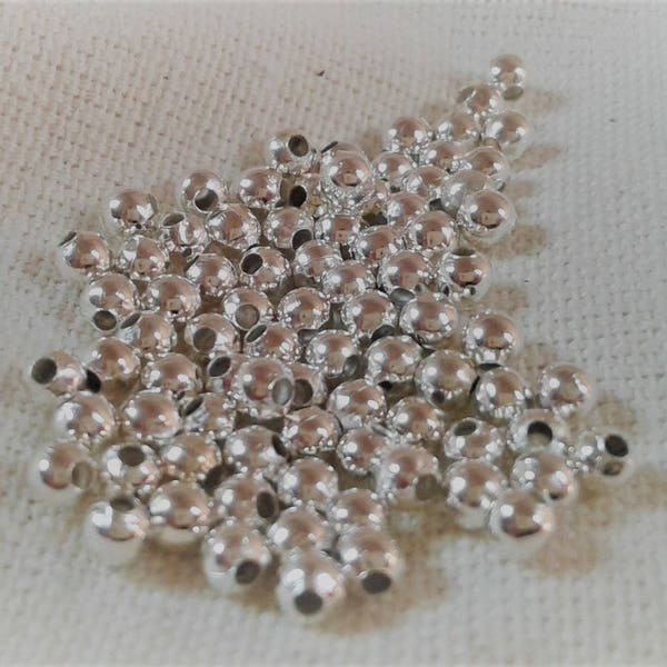 Lot de 100 Perles rondes en métal argent 3 mm-Perles argent-Entretoises argent-Nepalmashop
