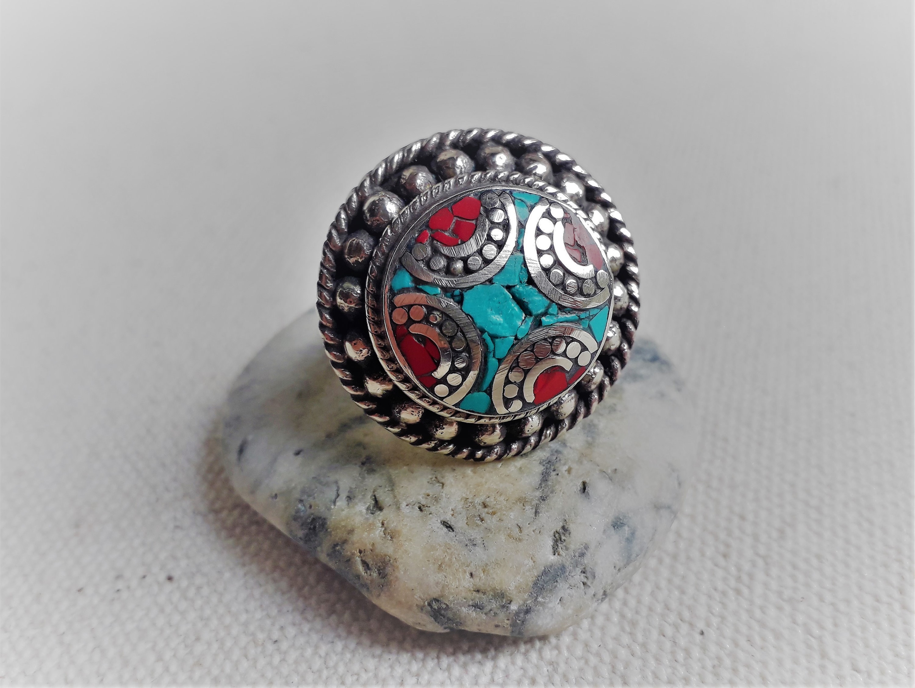Bague En Corail Naturel Et Argent 925 - Taille 57 - Création Française - Neuf Avec étiquettes