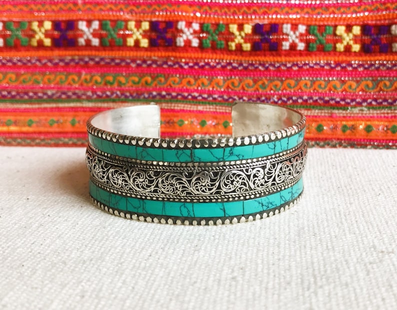 Cuff bracelet Turquoise blue Nepal image 1