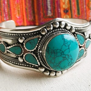 Turquoise Cuff Bracelet-Nepalese Tibetan Jewelry-Large Bracelet-Nepalmashop image 8