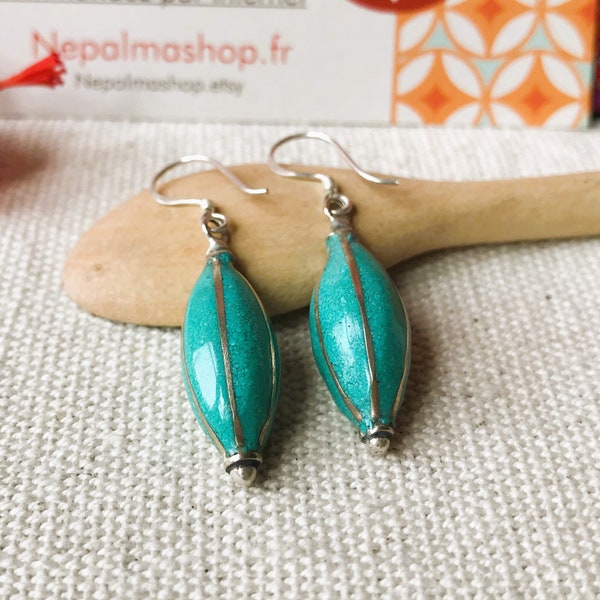 Turquoise earrings-Nepal Tibet jewelry-Elegance