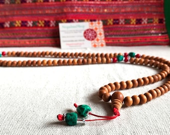 Tibetan Mala in yellow wood and Turquoise-Rosary Mala Rosary 108 beads