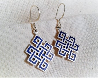 Ethnic Jewelry-Lapis Lazuli Earrings-Tibet Symbol-Infinity Knot
