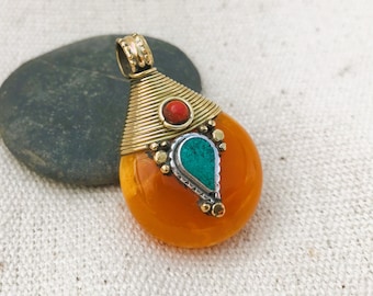 Nepalese Tibetan jewelry-Ethnic pendant-Ethnic jewelry Turquoise Coral-Crafts of the World