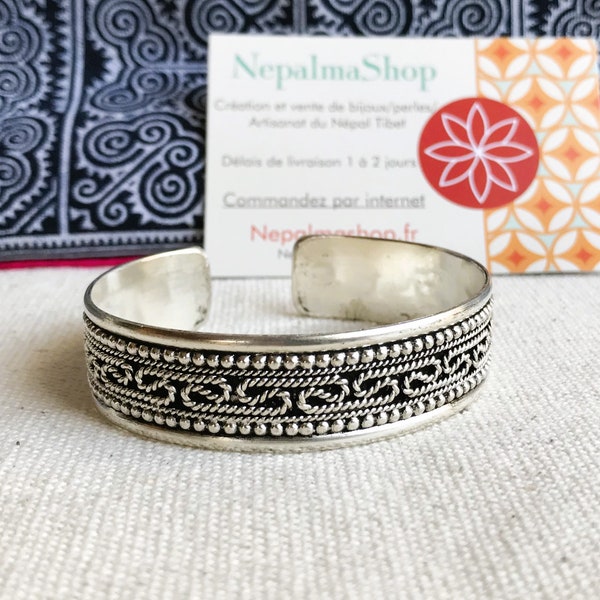 Ethnic Cuff Bracelet from Nepal Tibet-Silver Jewelry