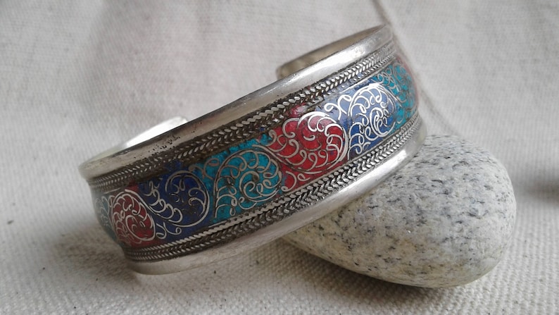 Ethnic cuff bracelet Stone Bracelet Nepal Tibet-Bracelet Cuff Tribal