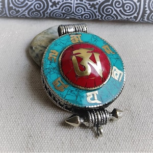 Very large traditional Tibetan pendant-Natural Coral Turquoise Jewelry-Natural Stones-Nepalmashop