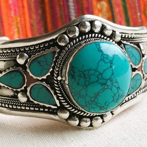Turquoise Cuff Bracelet-Nepalese Tibetan Jewelry-Large Bracelet-Nepalmashop image 6