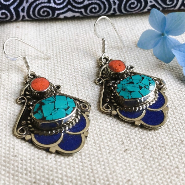 Nepalese Tibetan Earrings-Natures World Jewelry-Natural stone jewelry