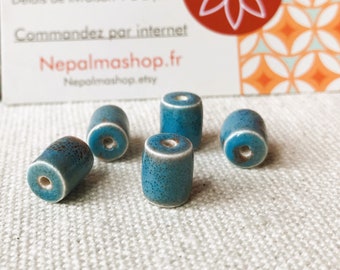 Set mit 5 blauen Keramikperlen-Röhrenperlen-Perlen der Welt