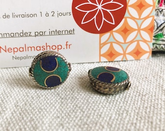 Perle ethnique Népal Tibet en Turquouise et Lapis Lazuli-Nepalmashop