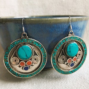Ethnic Ring Earrings-Natural Stone Jewelry-World Crafts-Zen Nature Jewelry-Nepalmashop