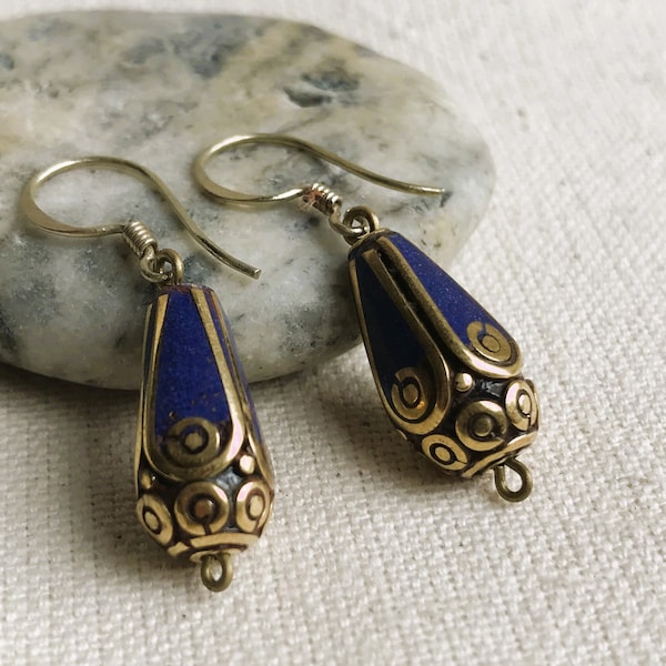 Boucles d'oreilles en Pierres Naturelles Lapis Lazuli-Nepalmashop