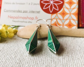 Boucles d'oreilles ethniques- Bijoux Malachite-Népal Tibet Himalaya