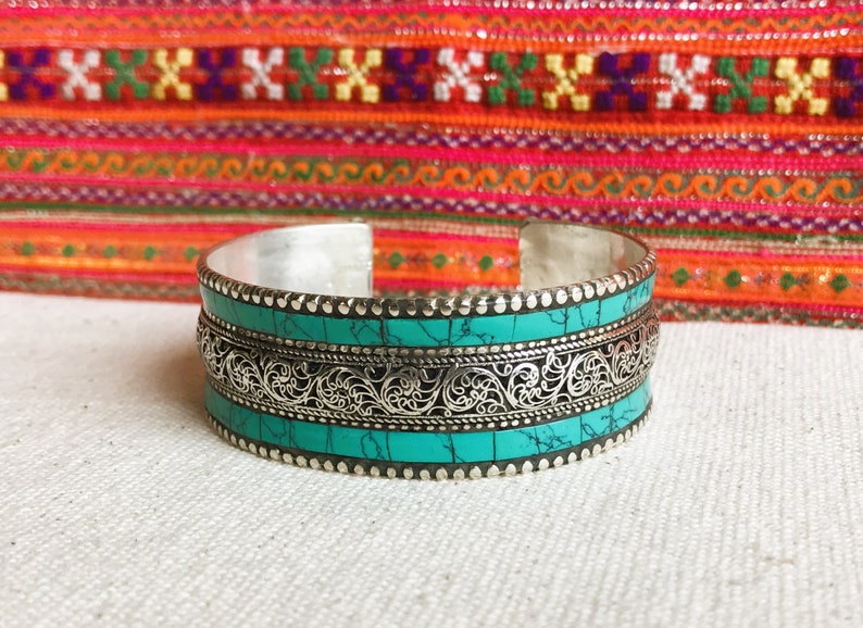 Cuff bracelet Turquoise blue Nepal image 5