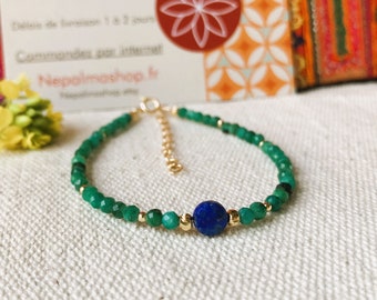 Bracelet Nature Lapis Lazuli Turquoise et Or 18K-Bijoux Collection Nepalmashop