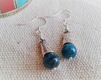 Boucles d'oreilles ethniques-Apatite brin-Népal Tibet-Elegance-Création Nepalmashop