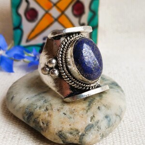 Large Ethnic Silver Ring with Turquoise or Lapis Lazuli Stone - Nepalmashop