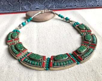 Collier de Turquoise Naturelle-Népal Tibet Himalaya-Bijoux semi précieux-Nepalmashop