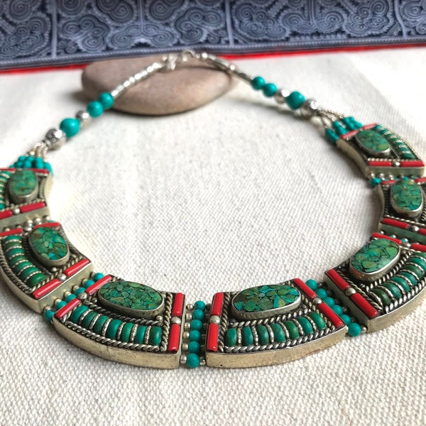 Collier de Turquoise Naturelle-Népal Tibet Himalaya-Bijoux semi précieux-Nepalmashop