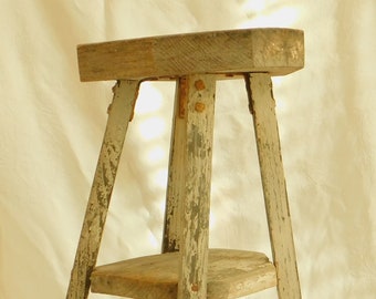 Vintage Wooden Stool, Handmade Milking Seat, Farmhouse, Rustic, Primitive, Country, Decor, Shabby, Coastal, Porch, Barn, Porch, Flower Stand