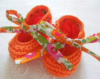 Orange cotton slippers and LIBERTY Betsy orange 1/3/6 months