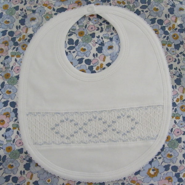 Bavoir Bébé smocks naissance  0/1/3 mois (bleu ciel, rose, gris)  Coton pima qualité supérieure