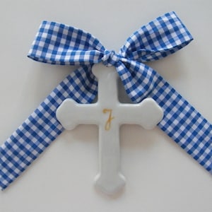 Fine porcelain cross and LIBERTY Mitsi Jacinthe blue